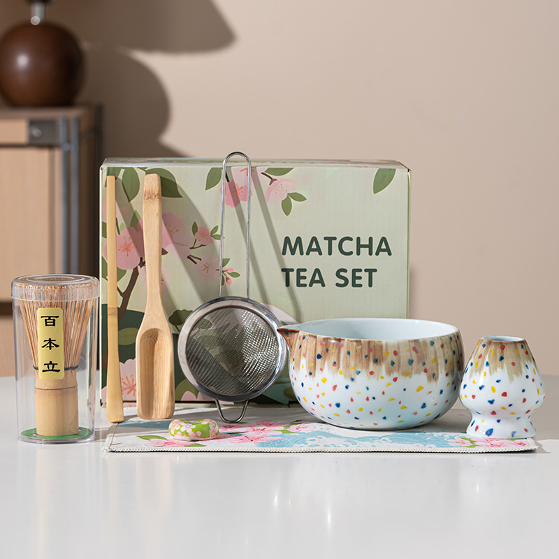 Color wave dot matcha 8-piece set brown