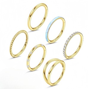 Stainless Steel Nose <b>Rings</b> 316L <b>Opal</b> Inlay Geometric Round Piercing Jewelry Gift Set 6-Pack - Product Image 2