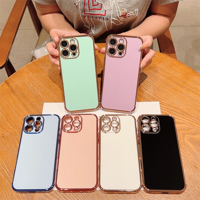 Candy Color Electroplating Silicone Case for iPhone 16 15 14 13 12 11 Pro Max 7 8 Plus X XR XS Mini Camera Lens protection Cover