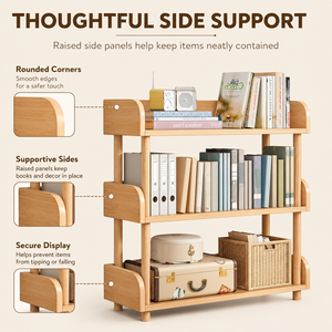 Custom <b>Solid</b> <b>Wooden</b> Open <b>Bookcase</b> - Modern Display Bookshelf with Top and Wood Frame for Home Office - Product Image 3