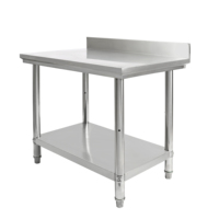Table de travail commerciale en acier inoxydable à trois niveaux avec crédence et étagère inférieure, style américain.