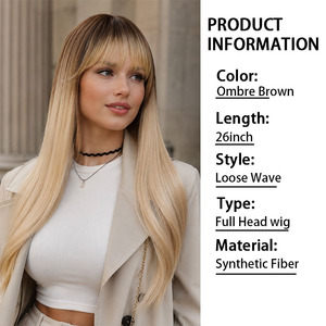 Perruque synthétique longue bouclée frisée blonde avec <span class=keywords><strong>frange</strong></span>, résistante à la chaleur, vente en gros directe usine, OEM/ODM, personnalisable pour femme, effet Body Wave - Product Image 2