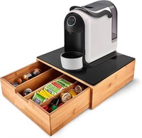 Support pour capsules de café en bambou, tiroir de rangement pour capsules, organisateur de sachets de thé avec panneau en verre noir pour la cuisine et le bureau