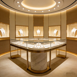 Comptoirs de présentation de bijoux ronds haut de gamme, nouvelle vitrine de présentation de bijoux ronde, design de kiosque, armoire de présentation de bijoux personnalisée - Product Image 2