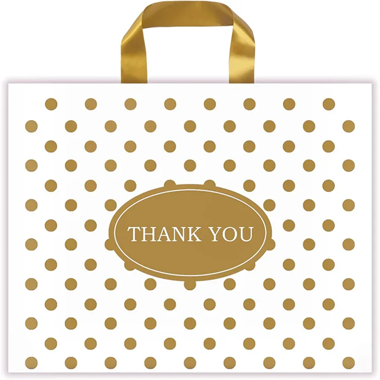 Custom Logo Thank You Bag from Party Stores Supplier Pe Material Gusset Bag with Soft Loop Handle for Packaging Retail Goodies