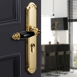 Poignée de porte de luxe dorée, serrure intérieure <span class=keywords><strong>en</strong></span> laiton de haute qualité avec poignée <span class=keywords><strong>en</strong></span> céramique noire pour ensemble de quincaillerie de maison de maître ou de propriété commerciale - Product Image 2