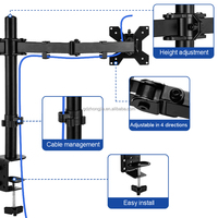 Support double écran pour ordinateur portable, bras pour moniteurs de 14 à 27 pouces, fixation murale, construction en acier, capacité de charge de 9 kg, inclinaison de 45°, rotation à 360°