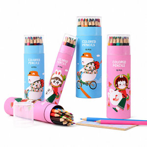 Coffret de crayons de couleur pour enfants, motif <span class=keywords><strong>dessin</strong></span> animé, rose et <span class=keywords><strong>bleu</strong></span>, emballage en tube de papier, crayons hexagonaux pour l'école, papeterie artistique - Product Image 4