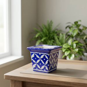 Vase à fleurs en céramique artisanale traditionnelle avec décor floral peint à la main, pièce décorative durable pour l'intérieur de la maison - Product Image 1