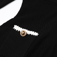 26263 Nouvelle Robe d'été pour femme de haute qualité, col en V, en maille élastique, avec empiècements en dentelle ajourée, poches et boutons, manches longues, coupe ajustée