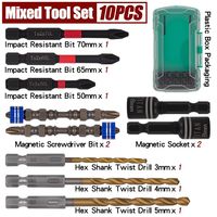 Lot de 10 embouts de tournevis à chocs mixtes, kit de forets hexagonaux magnétiques, outils de réparation multifonctions