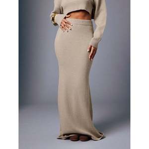 Falda Maxi Elegante de Mujer, Estilo Trompeta/Sirena, Tejido de Punto Acanalado Color Camel Melange, 100% Algodón, para Otoño - Product Image 3