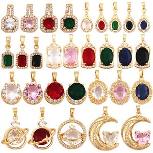 Newest Trendy Geometry Mixture Style Charm <strong>Jewelry</strong> Findings,Fashion 18k Gold Inlaid Rainbow Zirconia Necklace Pendant <strong>Supply</strong> L39 - Product Image 1