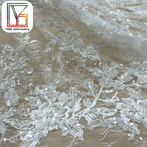 Sang Trọng Ngọc Trai <span class=keywords><strong>Sequin</strong></span> Thêu Vải Tuyn Ren Vải Pháp Đám Cưới Màu Trắng Bridal Đính Cườm Lưới Lưới Ren Vải Cho Buổi Tối Ăn Mặc - Product Image 5