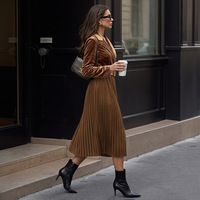 Robes pour femmes en gros avec col en velours, robes plissées élégantes et maxi pour femmes, robe de bureau