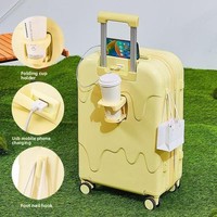 Valise unisexe en ABS avec une palette de couleurs inspirée de la crème glacée, un design frais et une construction durable, incluant un porte-gobelet