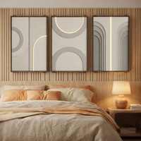 JIANZHIART Art déco moderne 3D en grès + LED, cadre rectangulaire en métal noir fait à la main, art mural suspendu pour hôtels et restaurants