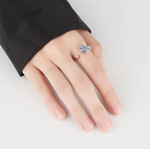 Butterfly Open <b>Ring</b> Adjustable Sterling Silver Zircon Crystal Women <b>Fine</b> Jewelry Gift for Wedding Party - Product Image 2