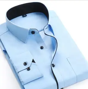 Дешевая деловая Мужская классическая рубашка с нагрудным карманом, Мужская облегающая офисная рубашка с длинными рукавами