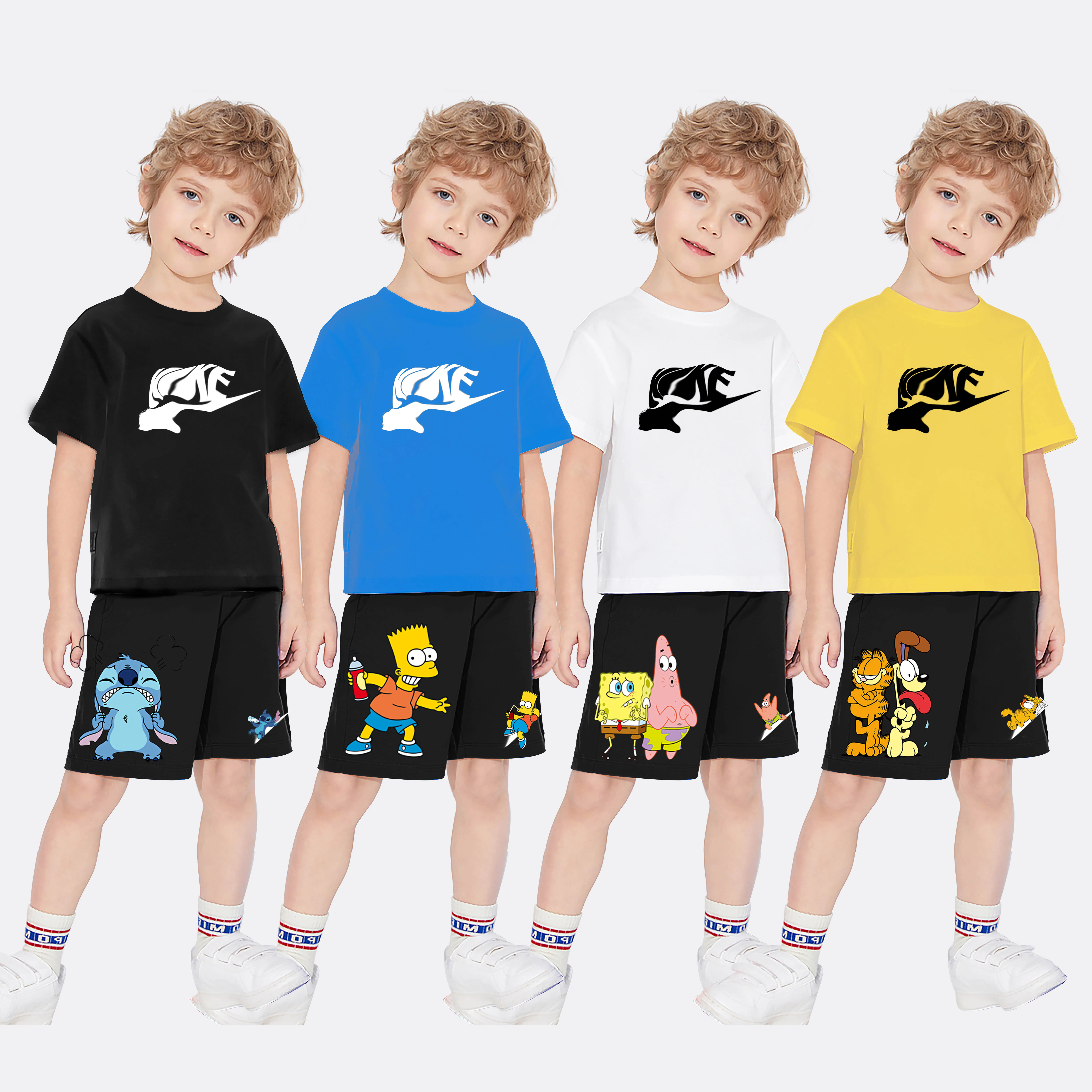 Set Pakaian Anak Laki-laki, Baju Anak Perempuan Musim Panas Anak-anak, Set Pakaian Kaus Olahraga Celana Pendek