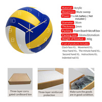 Nouvelle Horloge Murale en Verre 30/35/40cm Design Volleyball Silencieuse Créative pour Salon Affichage à Aiguilles