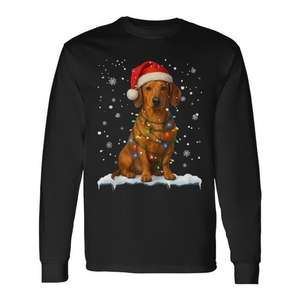 T-shirt à manches longues pour amoureux des chiens, avec lumières de Noël, chien teckel, Père Noël, Noël - Product Image 1