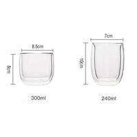 Tasse à café en verre borosilicate soufflé à la main, à double paroi, isolée, lavable au lave-vaisselle, 240 ml/300 ml, pour boire
