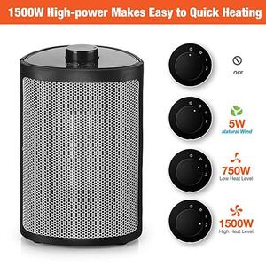 Mini <b>Electric</b> <b>Heater</b> 1500W Tabletop Office Home Use PTC Heating Element Overheat Protection Black - Product Image 3