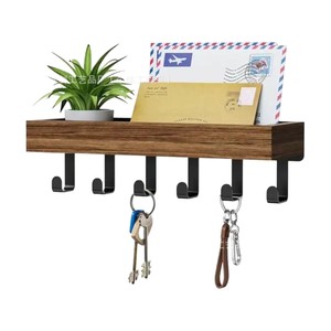 Estante de Almacenamiento de Madera para Montar en la Pared, Rectangular, Multifuncional, con Ganchos para Llaves, Perchero para Recibidor y Sala de Estar - Product Image 5