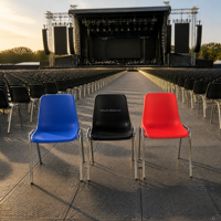 Chaise d'événement empilable en plastique, capacité de charge 600 lbs, certifiée CE, pour location de lieux de concert, conférences et festivals de musique