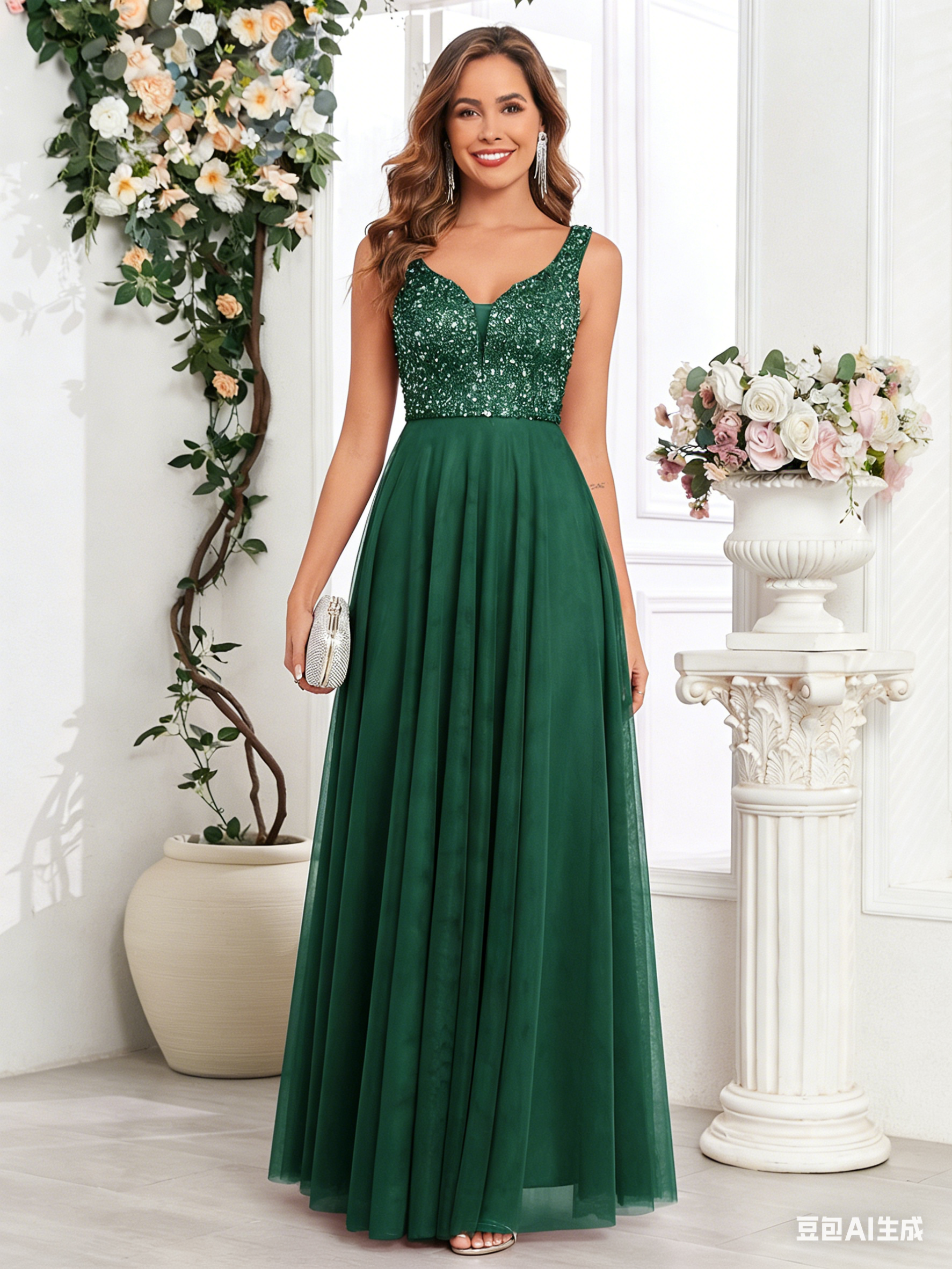 slim fit dress slacks Long Glitter Prom Dress with Empire Waist main image 0