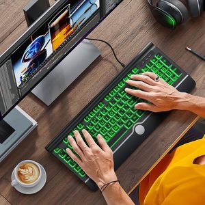KOPJIPPOM-Teclado con cable de membrana negra de tamaño completo con USB, retroiluminación de 7 colores multilingüe (ruso, Reino Unido), luz de reposamuñecas - Product Image 5