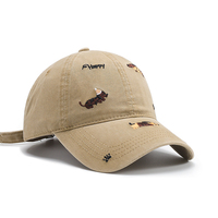 Gorra de Béisbol de Algodón Lavado Estilo Dad Hat con Bordado Multicolor de Dibujos Animados, Textura Vintage Desgastada, para Uso Diario al Aire Libre