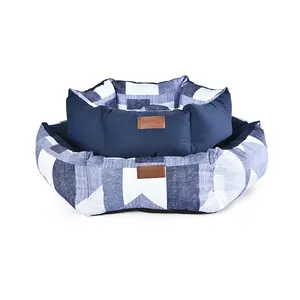 China Dog Bed Supplier Hexagon Polyester Denim Printed Cat Dog Pet Bed