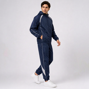 Conjunto Deportivo para Hombre, Azul Marino, Cortavientos, Impermeable, con Capucha y Cordón Ajustable, Corte Regular, Ligero y Transpirable, de Poliéster - Product Image 1