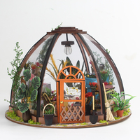 Kit de maison de poupée miniature en verre floral à faire soi-même avec lumière LED, kit de maison miniature en gros pour cadeau artisanal