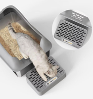 Bac à litière pour chat en acier inoxydable, mignon et tendance, avec couvercle, parois hautes, antiadhésif, étanche et nettoyage facile