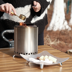Mini poêle d'extérieur en acier inoxydable pour foyer de table portable avec support à faible fumée pour le camping - Product Image 1