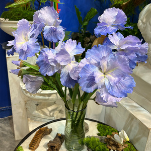 Venta al por mayor nuevo <span class=keywords><strong>IRIS</strong></span> artificial de 3 cabezas púrpura y blanco para jardín decoración de boda flores falsas para comercio exterior - Product Image 1