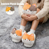 Chaussons amusants pour femmes en forme de chat, en fourrure, chauds pour l'intérieur, avec mousse à mémoire de forme douce, pantoufles en peluche personnalisées