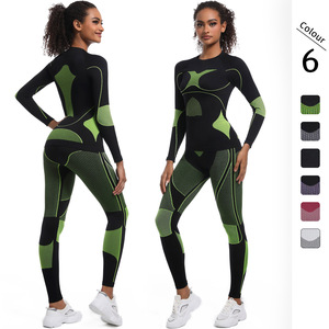 Femmes haute élastique à manches longues sport Fitness Yoga costume nouveau transfrontalier sans couture serré corps Shaper pour la course ski Yoga - Product Image 2
