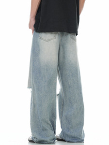 Jeans Dritti Strappati Personalizzati Stile High Street, Denim Largo e Baggy per Ragazzi e Ragazze, Lavaggio Estivo con Effetto Trasparente - Product Image 4