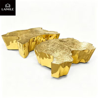 Ensemble de tables basses de luxe dorées irrégulières en acier inoxydable poli, table centrale artistique pour villa, salon, décoration intérieure, mobilier