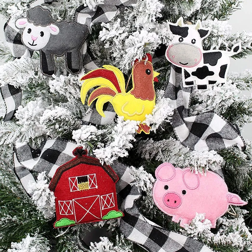 Felt Christmas Tree Decorations Set Farm Animal Ornaments Pig Cow Rooster Sheep Chicken Barn Design Hanging Decorations