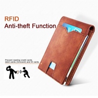 Dompet Pendek Pria Merek Terkenal Boshiho Kulit Asli dengan Penjepit Uang Desain Wildhorn Penutup Ritsleting Anti RFID