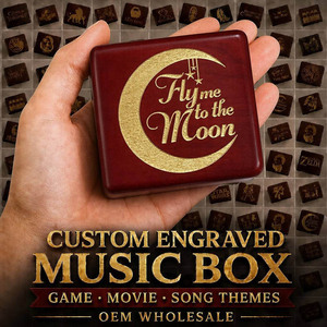 Caja de Música de Madera Rojo Vino con Mecanismo de Cuerda, Diseño 'Fly Me Moon' Grabado, Canción Clásica de Película, Personalizada, OEM, Venta al por Mayor, 18 Notas, Envío Rápido - Product Image 1