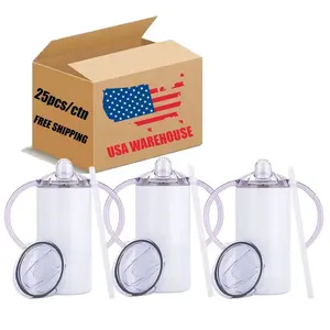 Libre de BPA almacén de EE. UU. Envío Gratis Vacío de doble pared Botella de agua para niños Sublimación en blanco Taza sippy de 12oz con tapas dobles