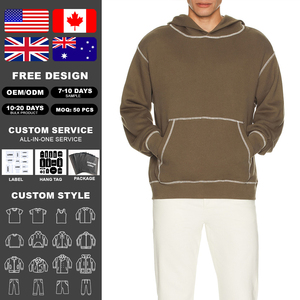 Sweat à capuche ample et décontracté pour homme KingSen, 100% coton French Terry, avec surpiqûres contrastées, pour un usage quotidien décontracté - Product Image 2
