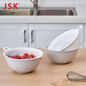 JSK Panier de lavage de légumes double couche en plastique blanc, égouttoir d'évier de cuisine, plateau de rangement pour fruits - Product Image 1