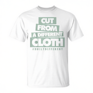 T-shirt blanc avec imprimé vert Seafoam, coupé à partir d'un tissu de conception différente, vêtement promotionnel - Product Image 2